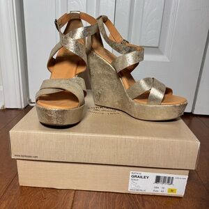 Kork-Ease Grailey Metallic Gold Wedge Sandals- Women’s Size 10